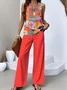 Multicolor Block Casual Crew Neck Two-Piece Set With No