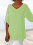 Women's Solid Color V-Neck Pointed Hem Blouse