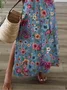 Women's Floral Spring Print V-Neck Short Sleeve Slit Dress