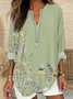 Women's Floral Print Casual V-Neck Shirt