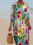 Printed Casual Mid Sleeve Round Neck Dress