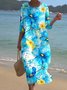 Printed Casual Mid Sleeve Round Neck Dress