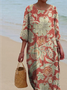 Printed Casual Mid Sleeve Round Neck Dress
