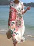 Printed Casual Mid Sleeve Round Neck Dress
