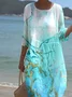 Printed Casual Mid Sleeve Round Neck Dress