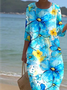 Printed Casual Mid Sleeve Round Neck Dress