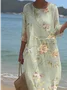Printed Casual Mid Sleeve Round Neck Dress