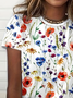 Women's Floral Print Casual Crew Neck Short Sleeve T-Shirt