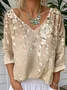 Casual V Neck Floral Loose T-Shirt