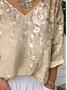 Casual V Neck Floral Loose T-Shirt