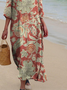 Printed Casual Mid Sleeve Round Neck Dress