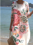 Printed Casual Mid Sleeve Round Neck Dress