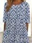 Women's Short Sleeve Summer Blue Floral Printing Crew Neck Daily Going Out Casual Maxi H-Line Shift Dress Dress
