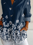 Women's Long Sleeve Shirt Spring/Fall Purplish blue Floral Buckle Shirt Collar Daily Going Out Casual Top