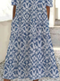 Women's Short Sleeve Summer Blue Floral Printing Crew Neck Daily Going Out Casual Maxi H-Line Shift Dress Dress