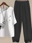 Women's Printing Floral Daily Going Out Two-Piece Set Black-white Casual Summer Top With Pants Matching Set