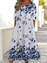 Women's Short Sleeve Summer White Floral Printing Crew Neck Daily Going Out Casual Maxi H-Line Shift Dress Dress
