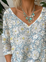 Print Casual V Neck Long Sleeve T-Shirt