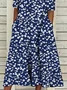 Women's Short Sleeve Summer Purplish blue Floral Printing Crew Neck Daily Going Out Casual Maxi H-Line Shift Dress Dress