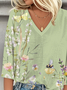 Casual V-neck Spring Print Mid-Sleeve Top