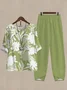 Women's Printing Floral Daily Going Out Two-Piece Set Green Casual Summer Top With Pants Matching Set