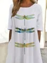 Women's Short Sleeve Summer White Dragonfly Printing Crew Neck Daily Going Out Casual Maxi H-Line Shift Dress Dress