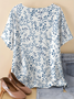 Loose Crew Neck Dolman Sleeve Linen Simple T-Shirt