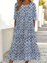 Women's Short Sleeve Summer Blue Floral Printing Crew Neck Daily Going Out Casual Maxi H-Line Shift Dress Dress