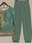 Women's Printing Floral Daily Going Out Two-Piece Set Green Casual Summer Top With Pants Matching Set