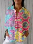 Multicolor Block Shirt Collar Casual Loose Shirt