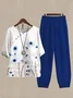 Women's Printing Floral Daily Going Out Two-Piece Set Blue-White Casual Summer Top With Pants Matching Set