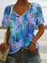 V Neck Casual Floral T-Shirt