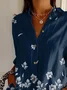 Women's Long Sleeve Shirt Spring/Fall Purplish blue Floral Buckle Shirt Collar Daily Going Out Casual Top