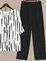 Women's Printing Striped Daily Going Out Two-Piece Set Black-white Casual Summer Top With Pants Matching Set