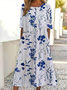 Women's Short Sleeve Summer White Floral Printing Crew Neck Daily Going Out Casual Maxi H-Line Shift Dress Dress