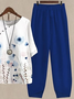 Women's Printing Floral Daily Going Out Two-Piece Set Blue-White Casual Summer Top With Pants Matching Set