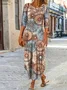 Elegant Floral Lace Embroidered Linen Blend Maxi Dress