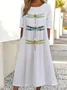 Women's Short Sleeve Summer White Dragonfly Printing Crew Neck Daily Going Out Casual Maxi H-Line Shift Dress Dress