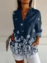 Women's Long Sleeve Shirt Spring/Fall Purplish blue Floral Buckle Shirt Collar Daily Going Out Casual Top