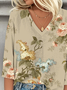Loose Floral Casual V Neck Blouse
