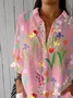 Women's Retro Floral Print Casual Cotton And Linen Shirt