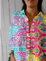 Multicolor Block Shirt Collar Casual Loose Shirt