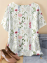 Floral Loose Simple Dolman Sleeve Linen T-Shirt