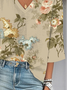 Loose Floral Casual V Neck Blouse
