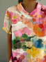 Shawl Collar Gradient Pattern Loose Casual T-Shirt
