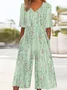Gradient Pattern Loose Vintage V Neck Jumpsuit