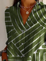 Women's Long Sleeve Shirt Spring/Fall Green Striped Buckle Shirt Collar Daily Going Out Casual Top