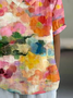Shawl Collar Gradient Pattern Loose Casual T-Shirt