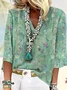 Shawl Collar Cotton Loose Elegant Blouse