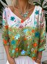 Loose V Neck Floral Casual T-Shirt